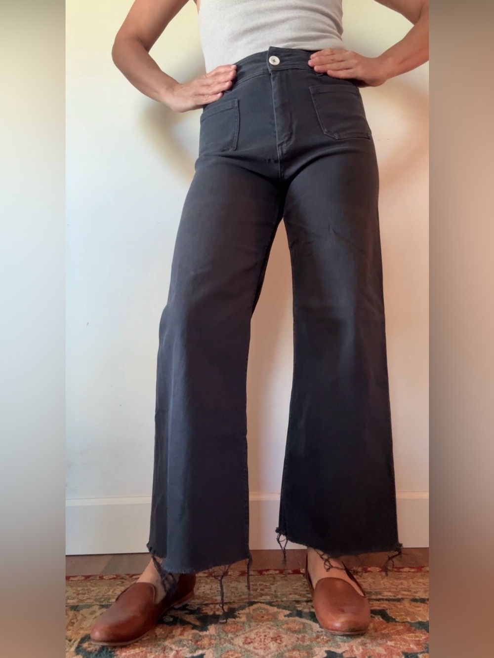 Miou Muse Pants Womens Size Medium Stretch Wide Leg High Rise Raw Hem